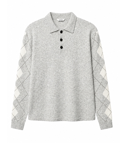 Gabba - GABPietro Argyle Polo Strik - Lt. Grey Melange